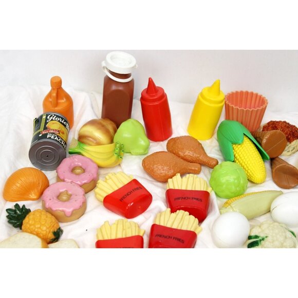 Plastic Play Food Lot Kitchen Fries Pizza Cutter Waffle Hot Dog Hamburger Fruit - Picture 2 of 16